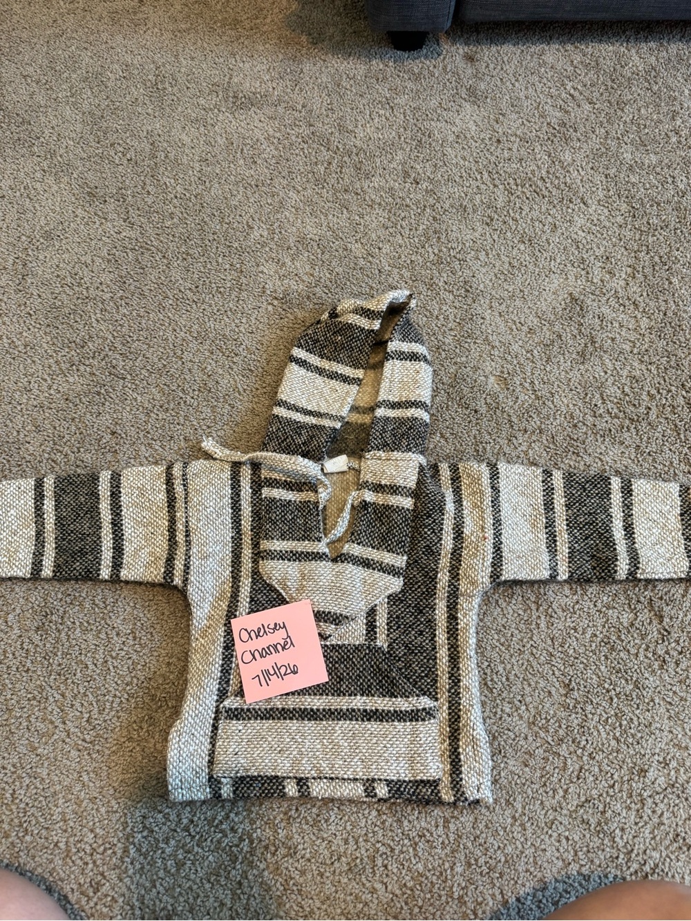 Kids Striped Baja Hoodie in Black, Cream, Tan